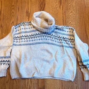 Madewell Cream and Blue Patterned Turtleneck Sweater